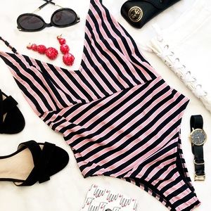 Topshop Multi Stripe V Neck Scoop Back One Piece
